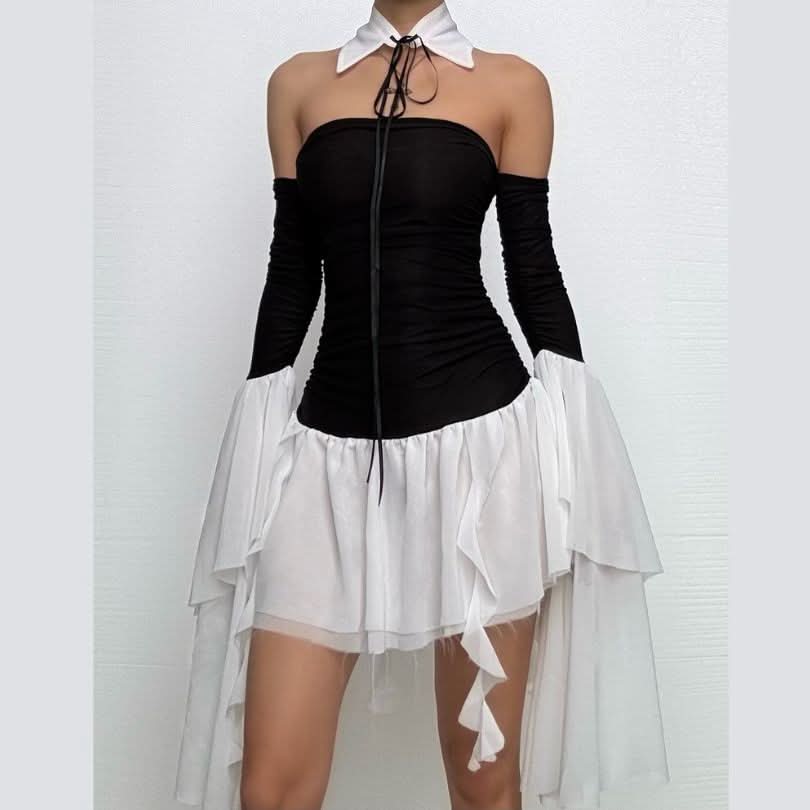 Off shoulder long sleeve mesh dress