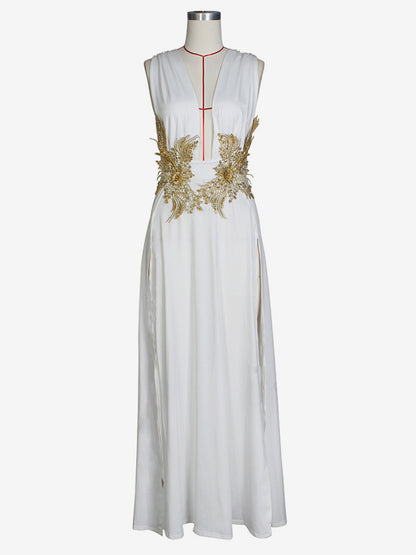 Prom Dresses V-Neck Embroidered High-slit Semi Formal Long Dress