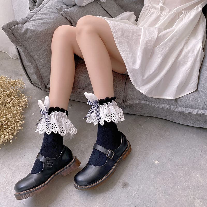 Lace bowknot bunny ears pattern long socks