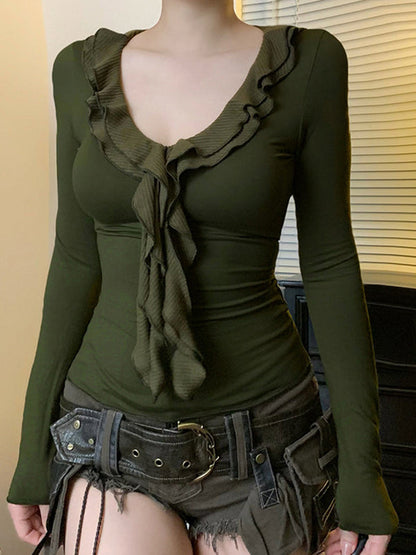 Green Vintage Mesh Long Sleeve Tee