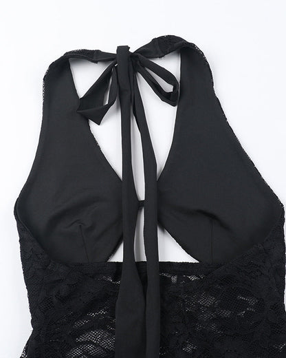 Halter Neck Lace Hollow Stitching Hip Dress