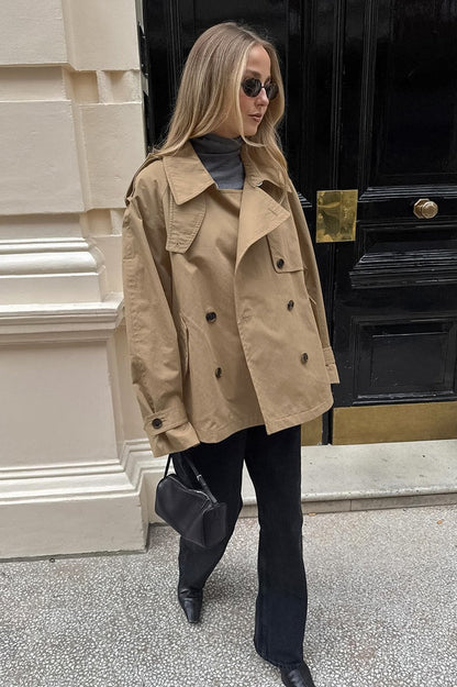Chic Khaki Trench Collar Jacket