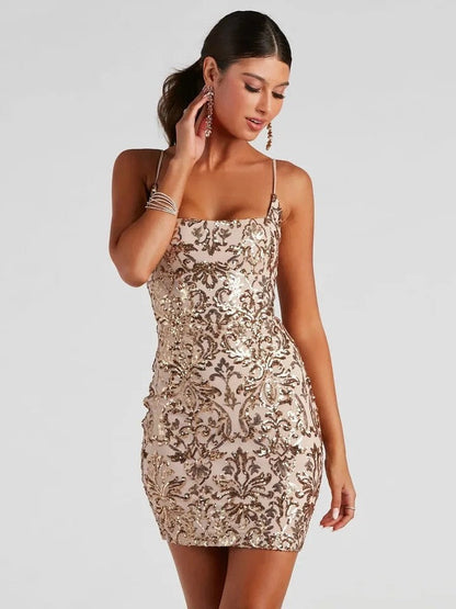 Sequins Backless Bodycon Short Dress