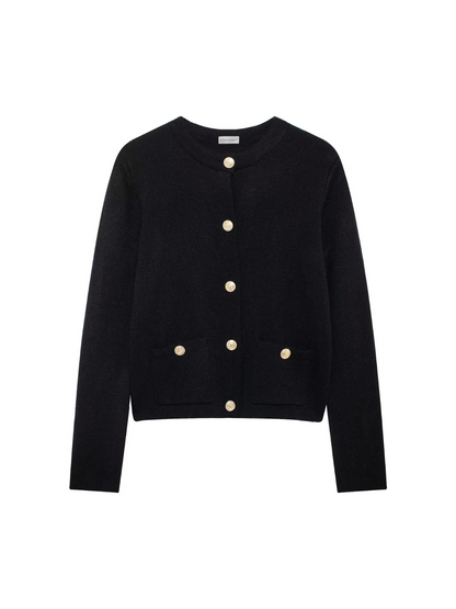 Gold Decorated Row Button Short Knitted Cardigan