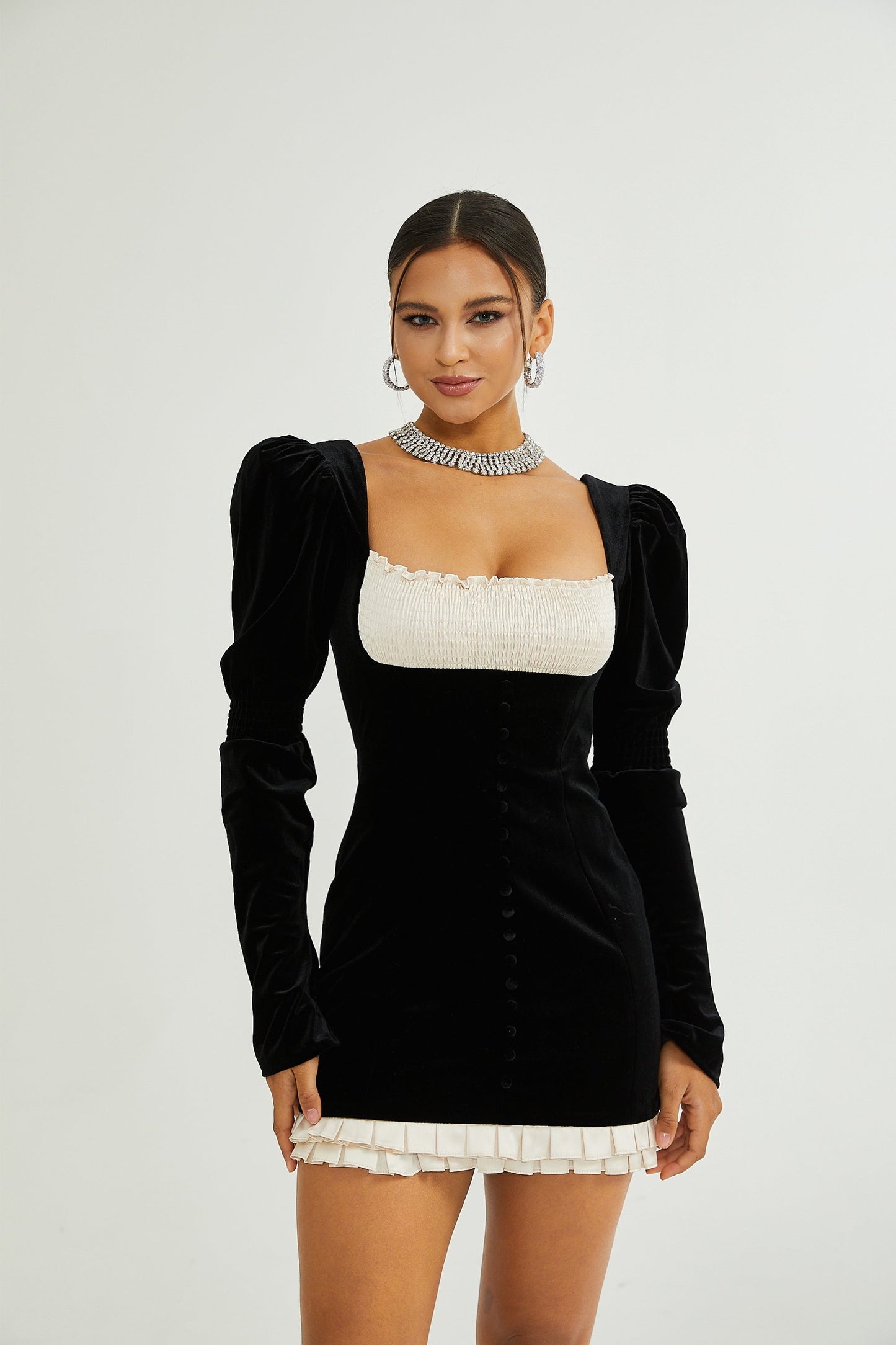 Frederica Square Neck Velvet Mini Dress