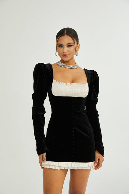 Frederica Square Neck Velvet Mini Dress
