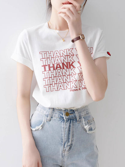 Lauren Casual Crew Neck Heart Printed Top