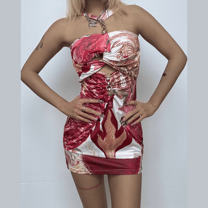 Hollow out o ring contrast cut out mini dress