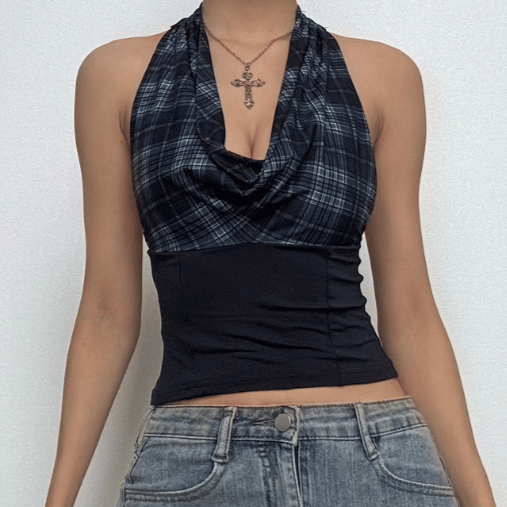 Halter cowl neck backless top