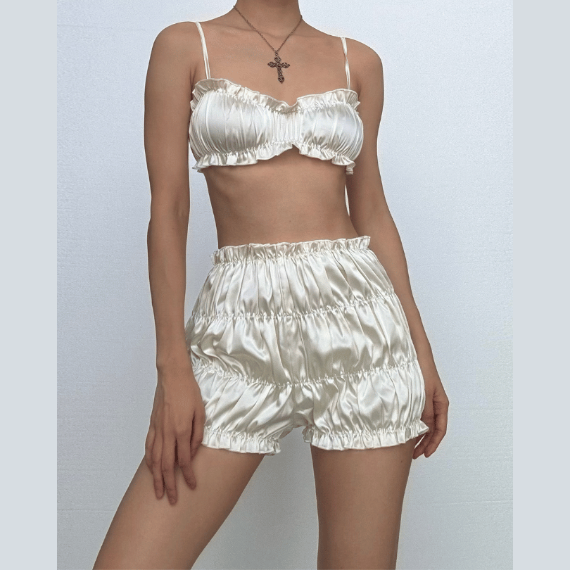 Smocked ruched solid cami pant set