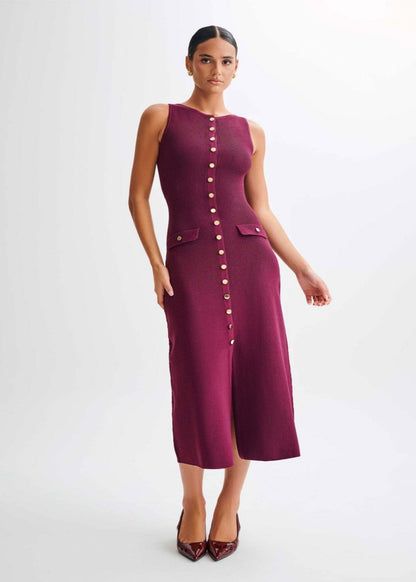 Juliette - Ribbed Knit Button Midi Dress