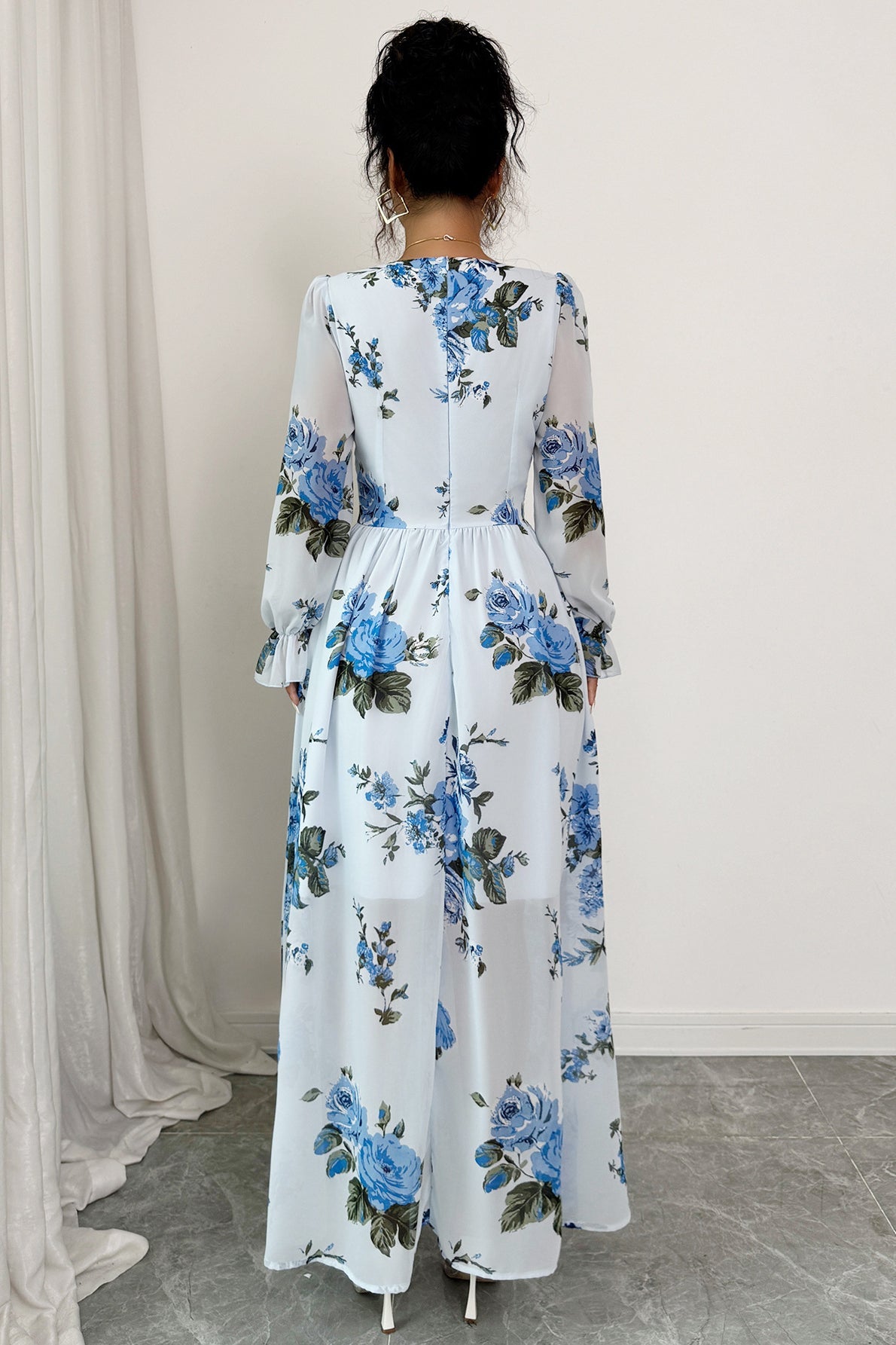 Simple Floral Long Sleeve Maxi Dress