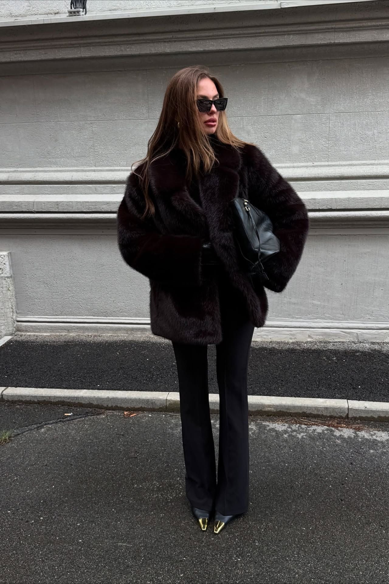Faux Fox Fur Wide Collar Fashionable Plush Winter Coat