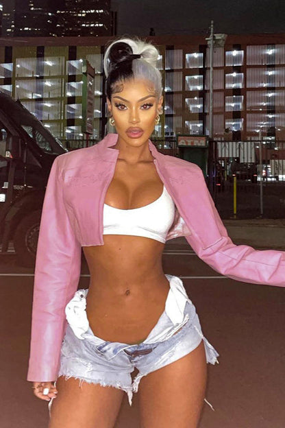 Pink Biker Style Bomber Coat