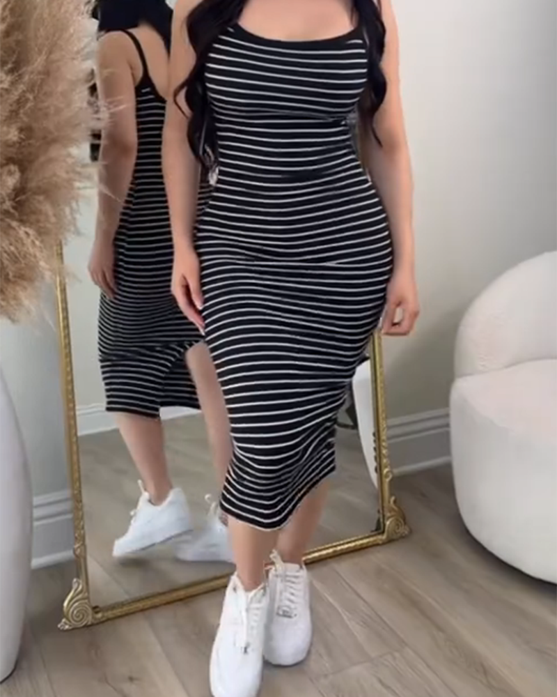 Striped Strap Wrap Hip Dress (Pre-Sale)