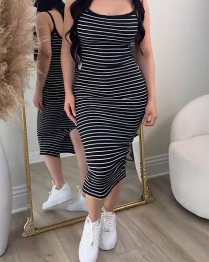 Striped Strap Wrap Hip Dress (Pre-Sale)