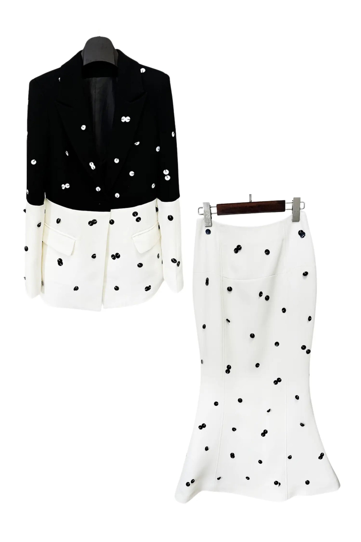 Theobald White Polka Dot Sequins Blazer Set