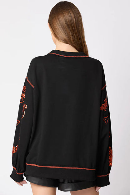 Halloween Graffiti Sequined Loose Casual Sweatshirt