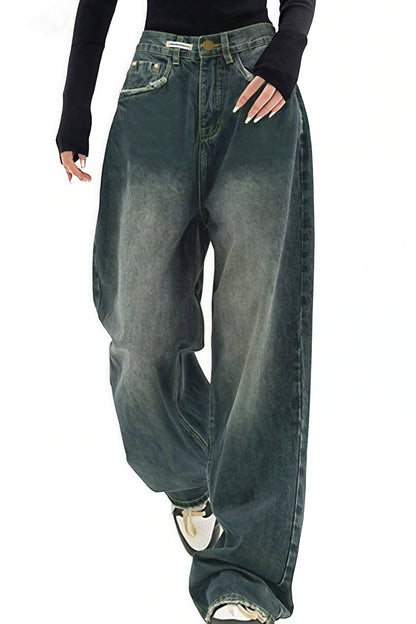 Retro Stylish High Waist Wide Leg Jeans