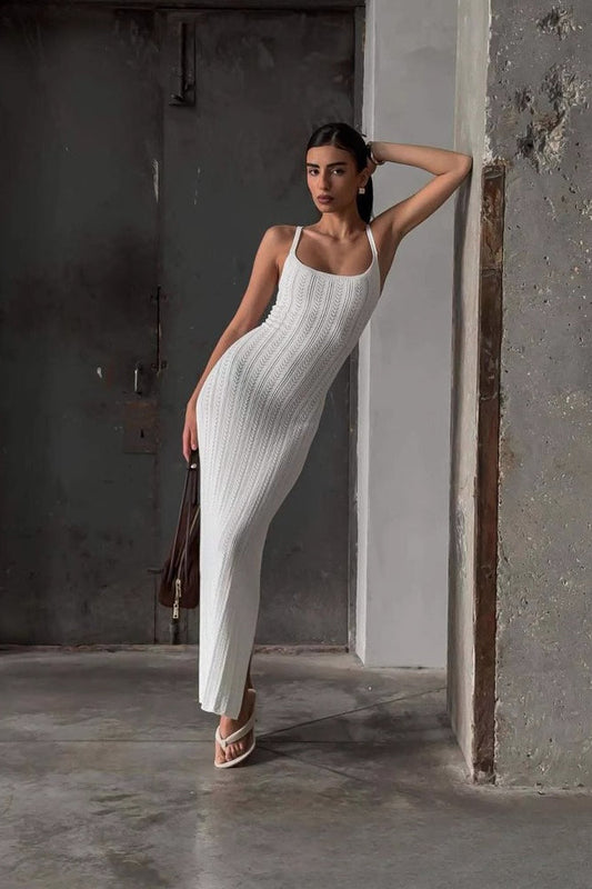 Ribbed Knit U Neck Maxi Dress