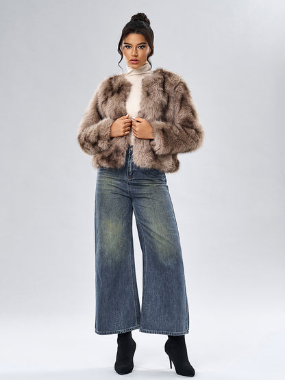 Faux Fur Coats Long Sleeves Casual Faux Fur Jacket Jewel Neck White Women Coat