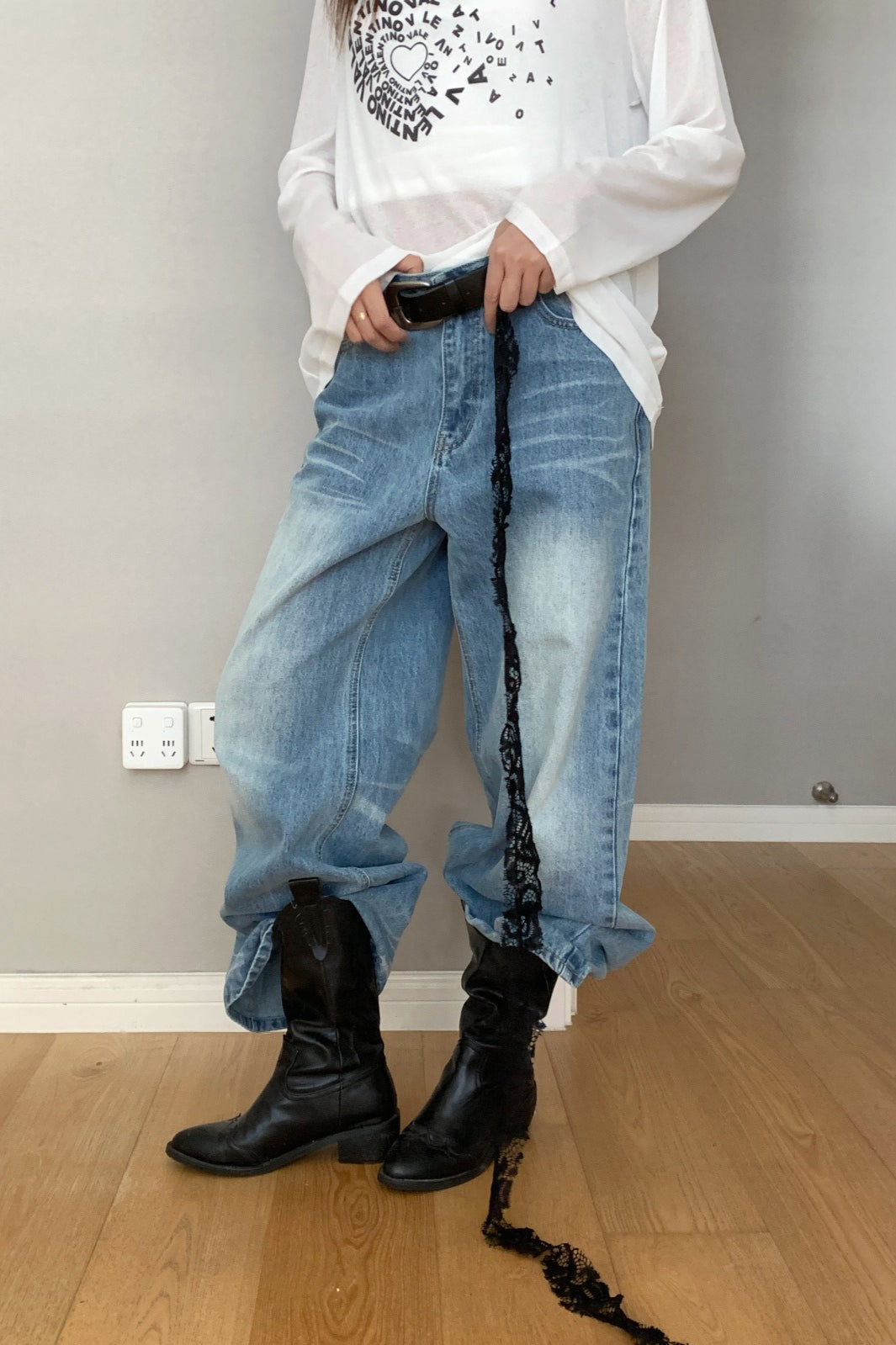 Loose Fit Creased Denim Jeans
