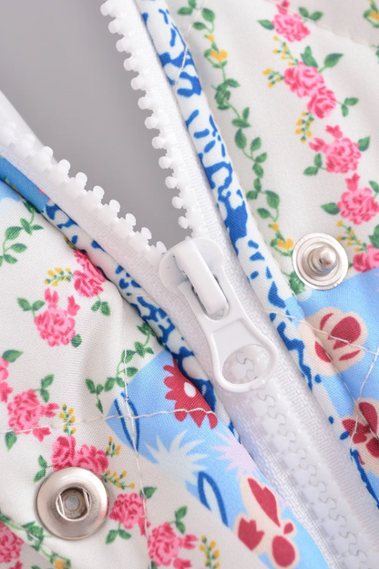 Loose Stand Collar Long Sleeve Floral Printed Cotton Jacket