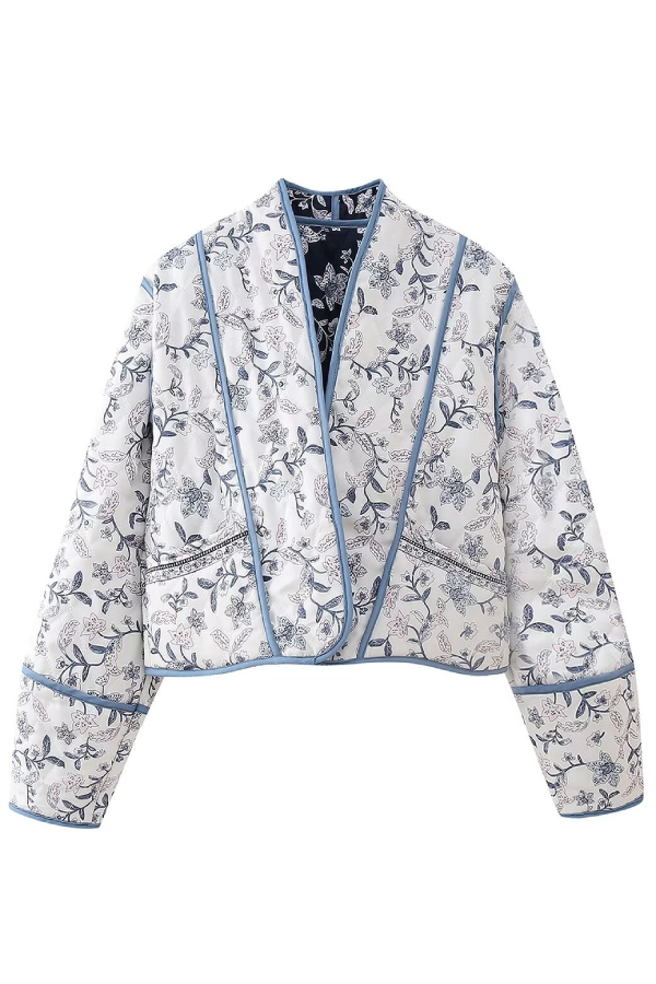 Stand Collar Reversible Quilted Cropped Jacket