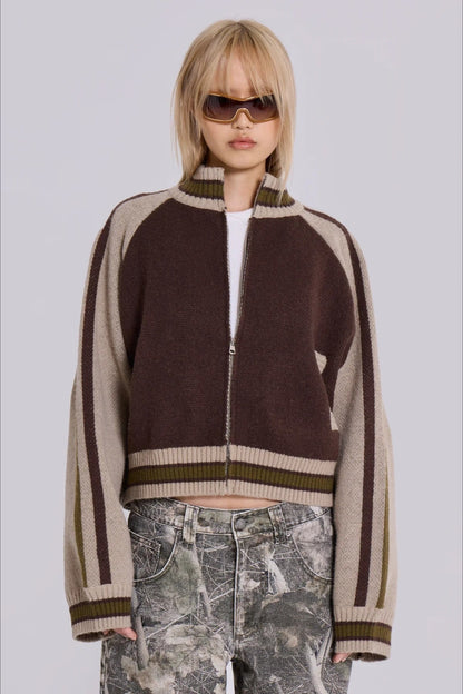 Retro Gothic Colorblock Zip-Up Knit Sweater