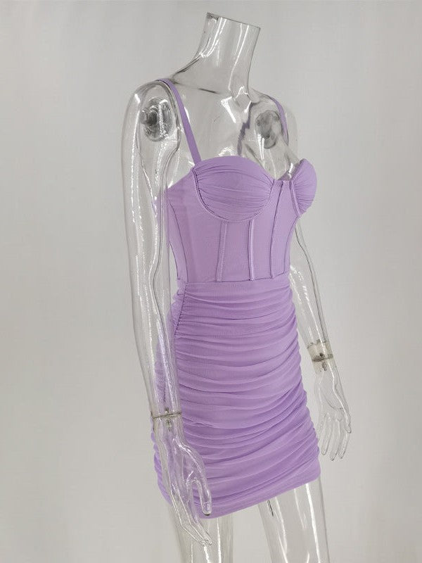 Mesh Pleated Summer Backless Short Dress