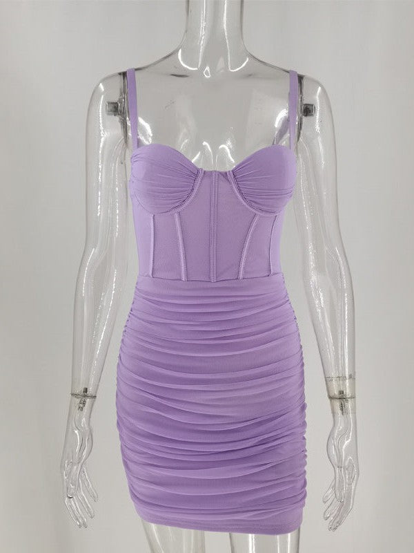 Mesh Pleated Summer Backless Short Dress