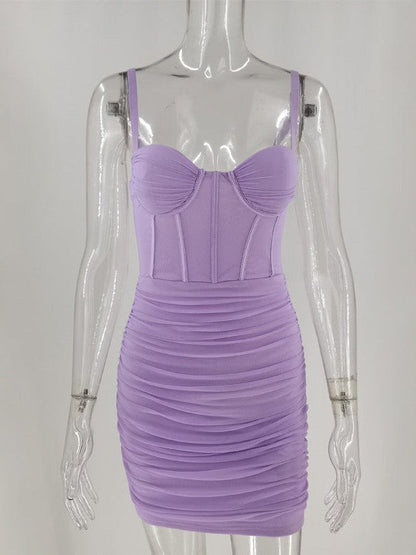 Mesh Pleated Summer Backless Short Dress