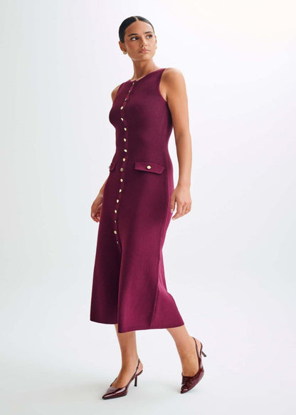 Juliette - Ribbed Knit Button Midi Dress