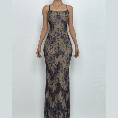 Lace backless lace up ribbon cami maxi dress