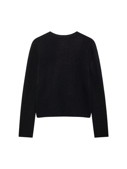 Gold Decorated Row Button Short Knitted Cardigan