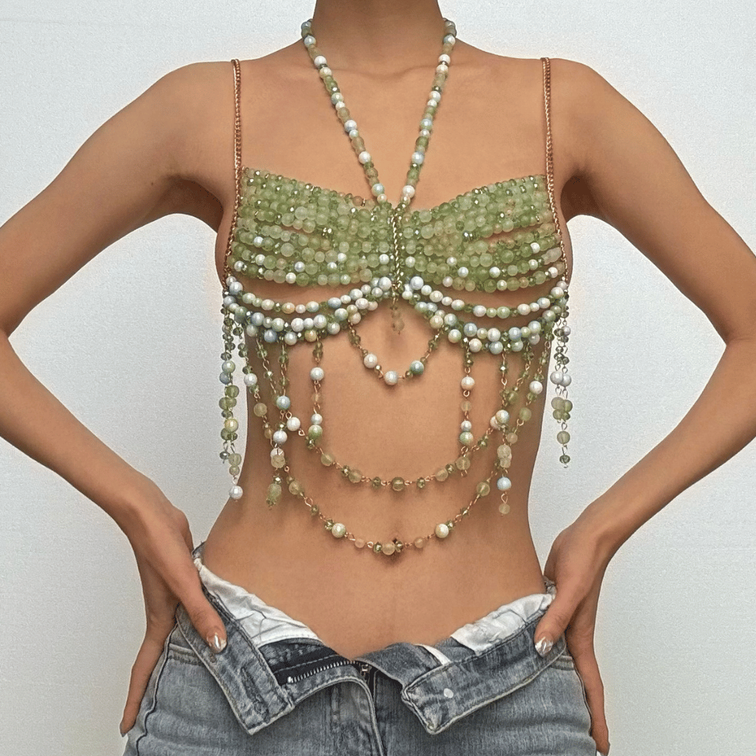 Halter beaded hollow out backless cut out top