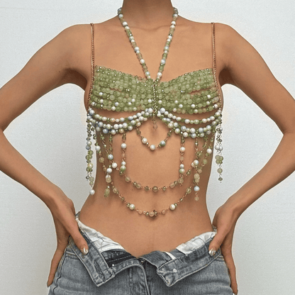 Halter beaded hollow out backless cut out top