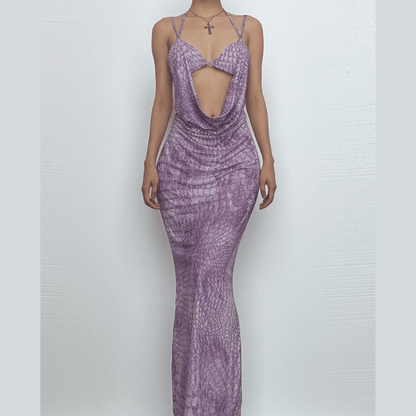 Halter hollow out print cami cut out maxi dress