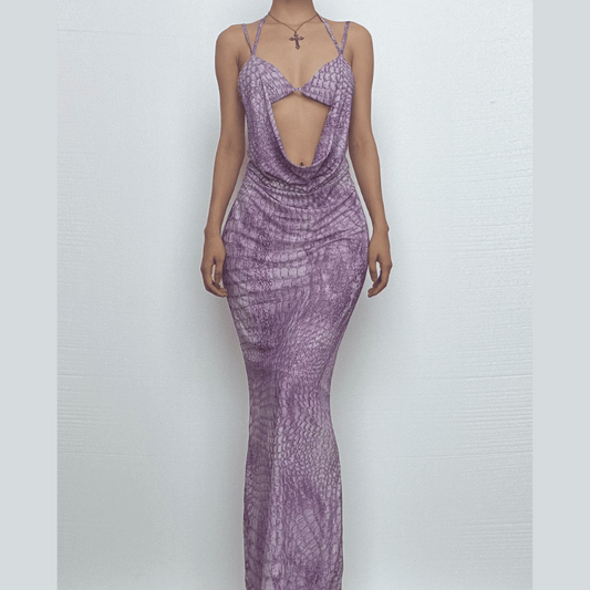 Halter hollow out print cami cut out maxi dress