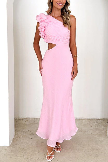 Frill One Shoulder Sleeveless Cut Out Maxi Dress