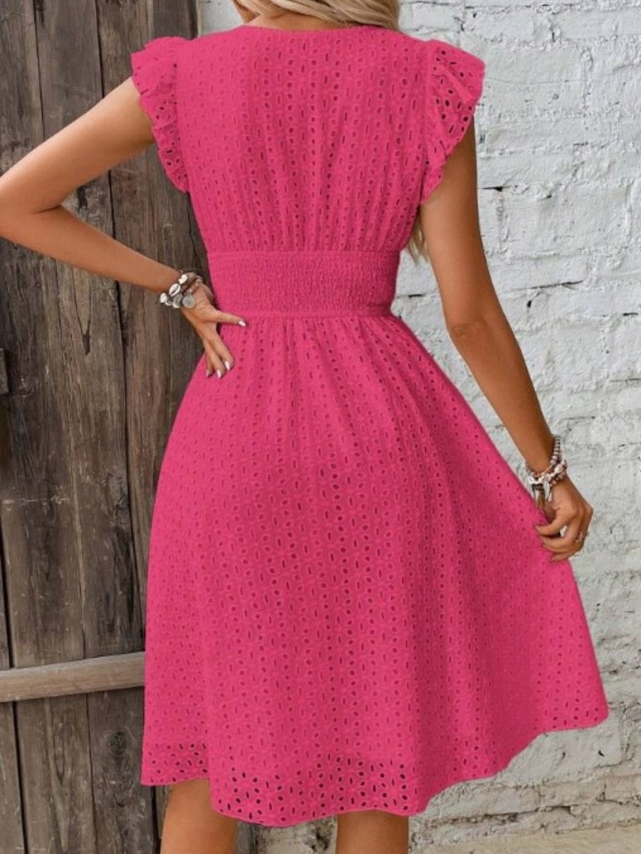 7 Colors Lace Flutter Sleeve V-neck Midi Dress