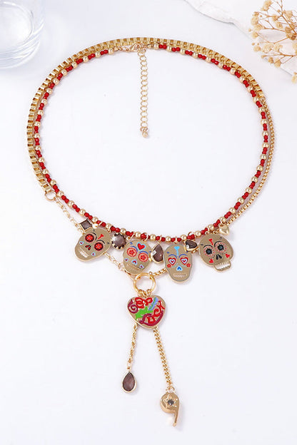 Fashionable Colorful Metal Skull Pendant Necklace