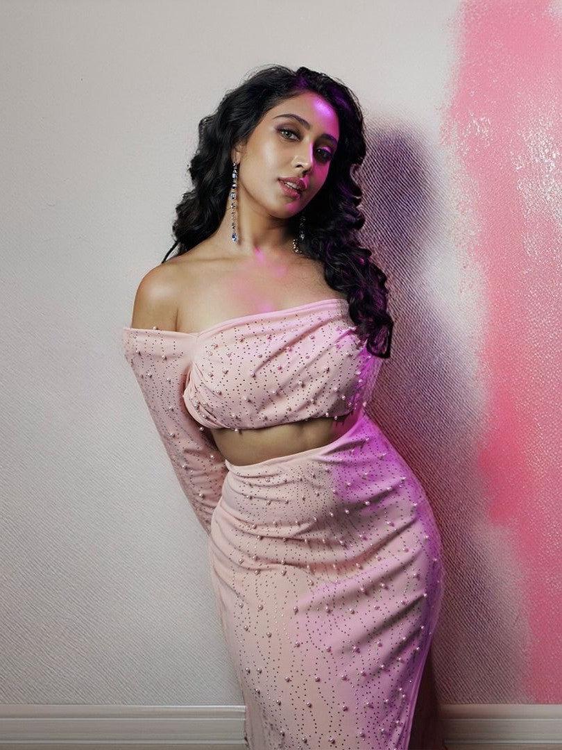 Pearl Beaded Crop Top & Sheath Skirt Coord Set