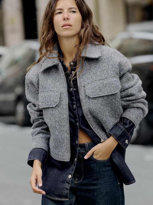 Casual Style Bouclé Grey Jacket