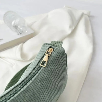 Fashion Corduroy Zipper Underarm Shoulder Bag