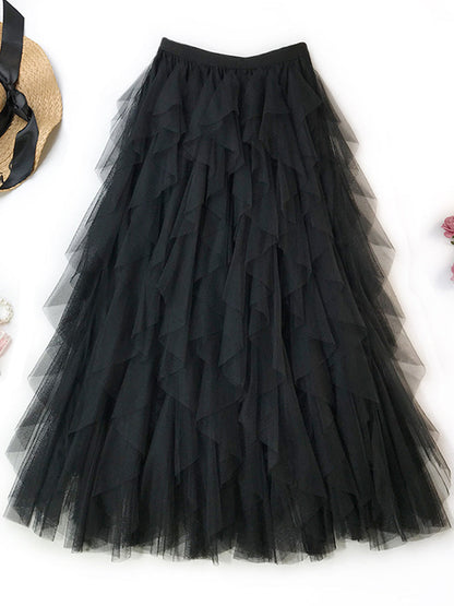 Mesh Tulle Midi Skirt