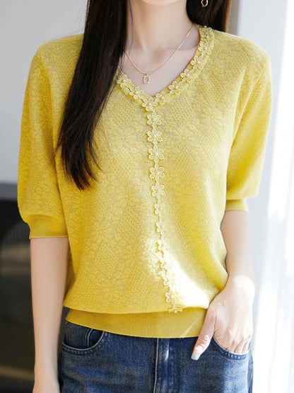 Ariana Loose V-Neck Beaded Floral Top