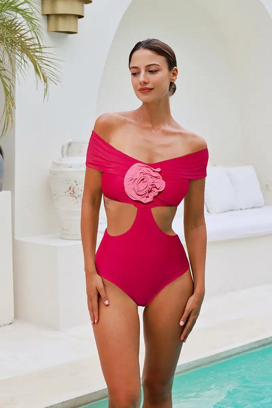 Floral Appliqué Cutout One Piece Swimsuit Set