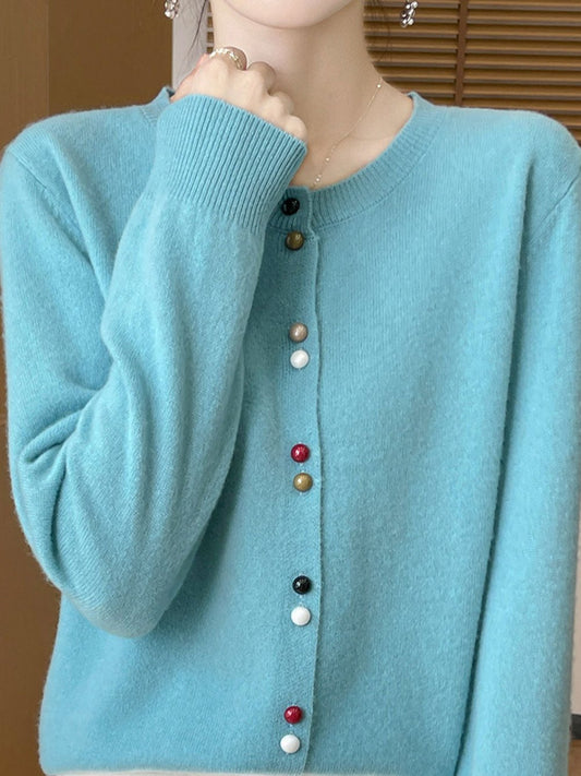 Mya Loose Crew Neck Solid Color Knitted Cardigan