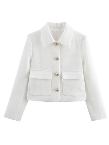 Alicia Textured Buttoned White Jacket